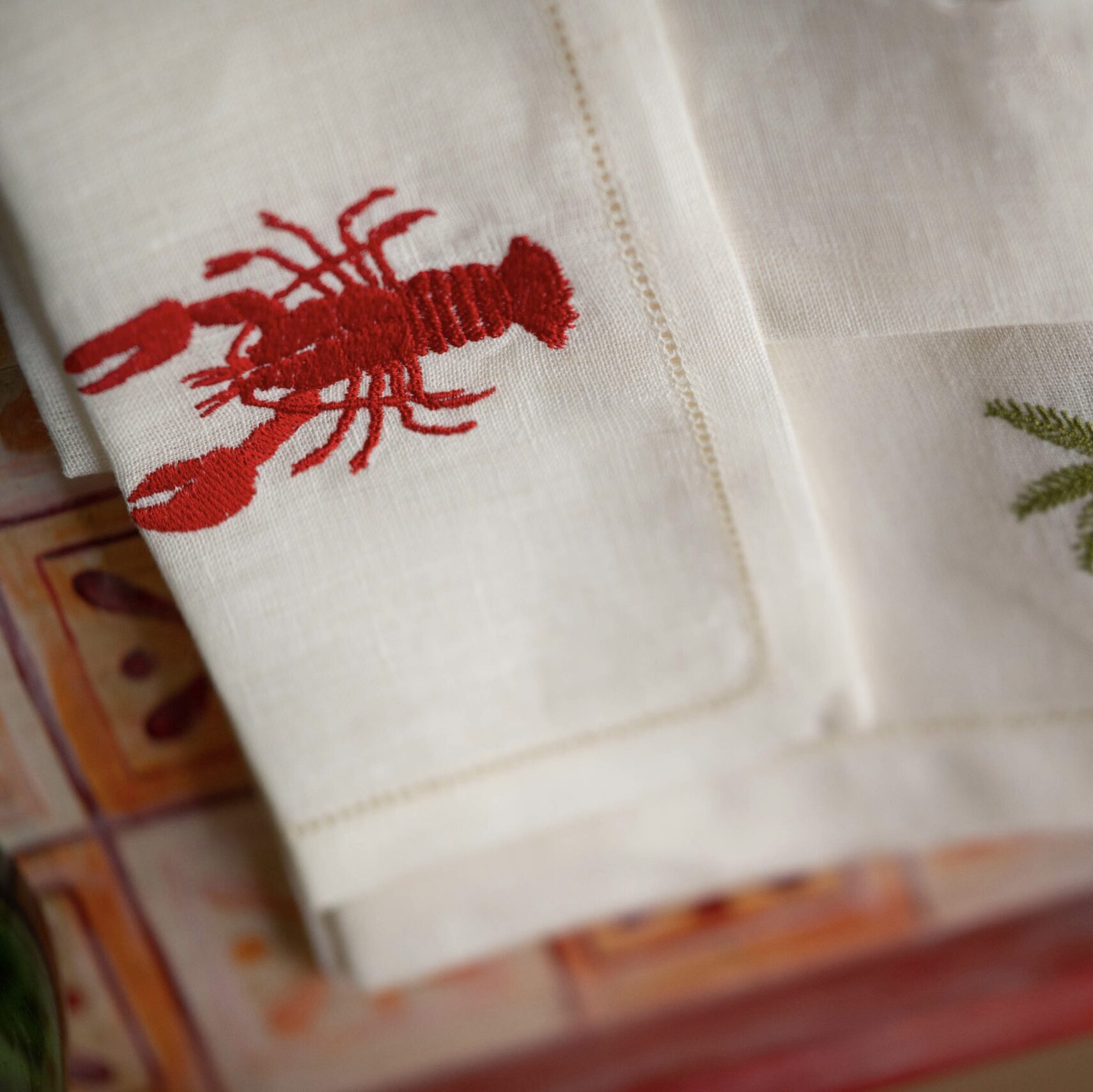 Linen napkins lobster palm tree